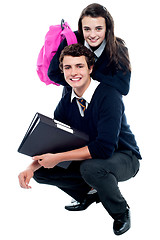 Image showing Adorable schoolmates posing together