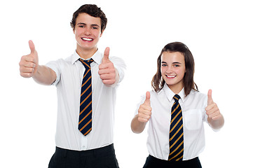 Image showing Students showing thumbs up to camera