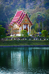 Image showing Buddhist temple on near the pond - Thailand.