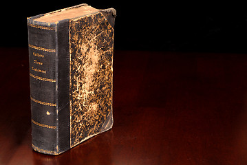 Image showing Old German bible standing on a table