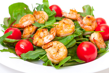 Image showing Salad with Grilled Shrimp and Tomatoes