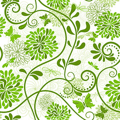 Image showing Green-white floral pattern