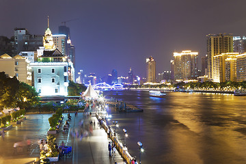 Image showing Zhujiang River and modern buildings at night in Guangzhou, China