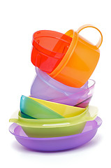 Image showing Stack of Plastic Bowls