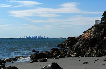 Image showing Boston Skyline from far away beach