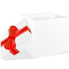 Image showing white gift box with red and gold ribbon bow 