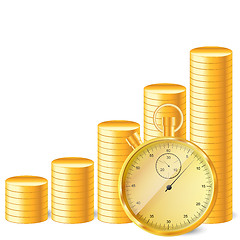 Image showing stopwatch with stack of coins