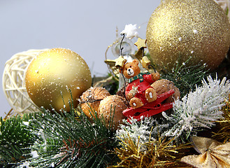 Image showing Christmas decorations and bear