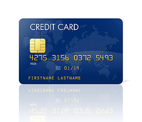 Image showing Blue credit card with world map