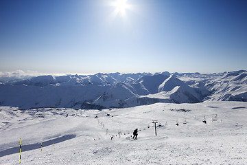 Image showing Skiers on ski slope