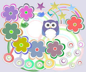 Image showing holiday card with cute owl and flowers