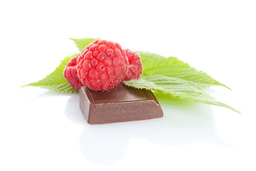 Image showing ripe delicious raspberry with chocolate