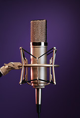 Image showing shiny metallic mic on stand