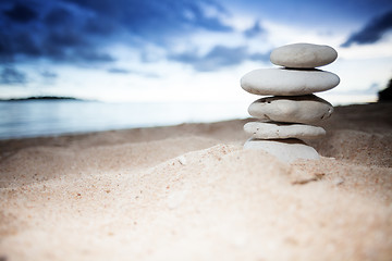 Image showing pile of stones on the seashore