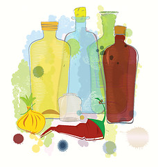 Image showing Water color bottles pepper and onion raster