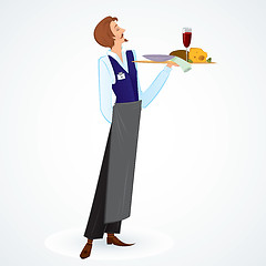 Image showing Young waiter raster illustration