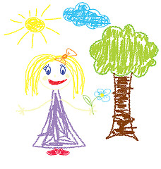 Image showing Crayon pained girl with flower