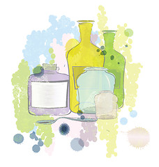 Image showing Water color jars and bottles vector