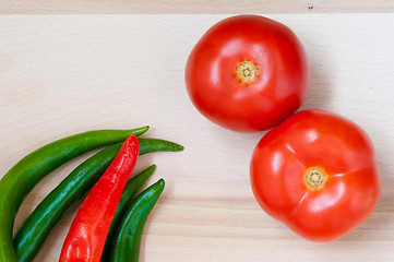 Image showing Tomatoes, green and red pepper