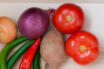 Image showing Tomatoes,green and red pepper, onion, potato