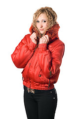 Image showing Pretty young blonde in red jacket