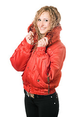 Image showing joyful blonde in red jacket