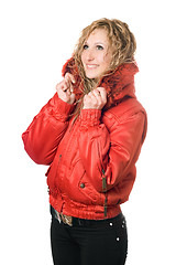 Image showing young smiling blonde in red jacket