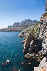 Image showing Summer view seacoast. Sudak beach. Black Sea, Ukraine