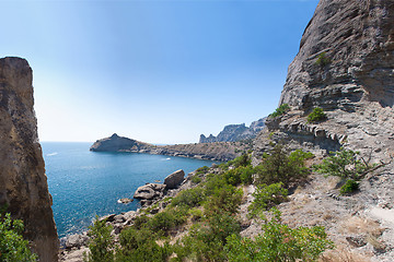 Image showing Summer view seacoast. Sudak beach. Black Sea, Ukraine