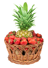 Image showing Basket of pineapple and strawberry