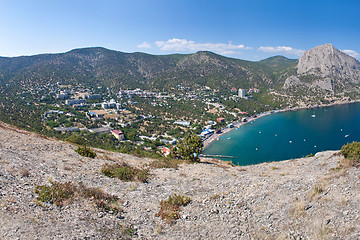 Image showing Summer view seacoast. Sudak beach. Black Sea, Ukraine