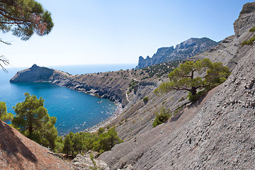 Image showing Summer view seacoast. Sudak beach. Black Sea, Ukraine