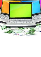 Image showing Open laptop with money 