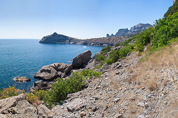 Image showing Summer view seacoast. Sudak beach. Black Sea, Ukraine