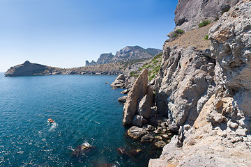 Image showing Summer view seacoast. Sudak beach. Black Sea, Ukraine