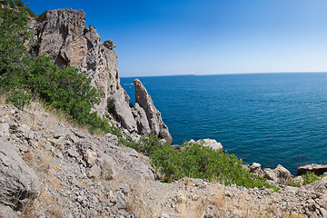 Image showing Summer view seacoast. Sudak beach. Black Sea, Ukraine