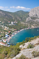 Image showing Summer view seacoast. Sudak beach. Black Sea, Ukraine