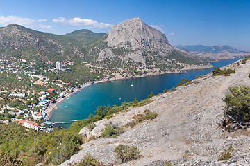 Image showing Summer view seacoast. Sudak beach. Black Sea, Ukraine