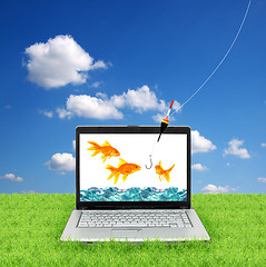 Image showing Goldfish in a laptop