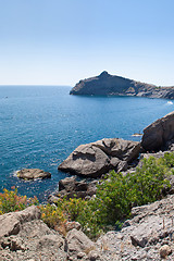 Image showing Summer view seacoast. Sudak beach. Black Sea, Ukraine