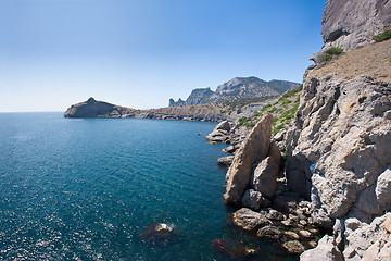 Image showing Summer view seacoast. Sudak beach. Black Sea, Ukraine