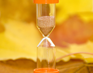 Image showing Autumn background and sandglass 