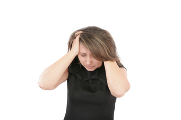 Image showing Closeup portrait of a young woman looking depressed 