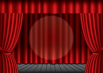 Image showing Closed red theater curtain with spotlight in the center, EPS10