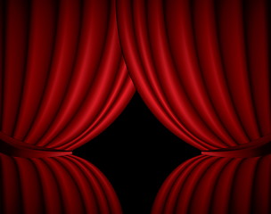 Image showing Red theater silk curtain background with wave, illustration