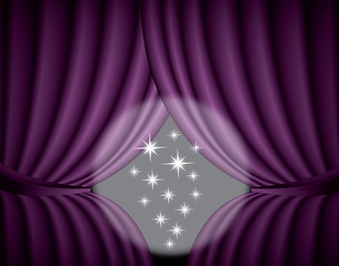 Image showing Violet curtain background with spotlight in the center, illustration