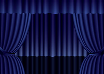Image showing Blue theater silk curtain background with wave, EPS10