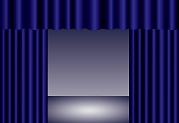 Image showing Blue theater curtain with spotlight on stage, EPS10