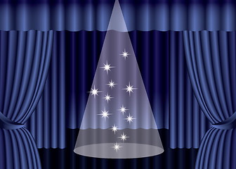 Image showing Blue theater curtain with spotlight on stage, EPS10