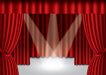 Image showing Red theater curtain with spotlight on stage, EPS10